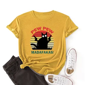 고양이 pew 셔츠 Suppliers-Pew Pew Madafakas 재미 있은 고양이 그래픽 T 셔츠 여성 대형 여름 탑스 느슨한 미적 Tshirt 여성 의류 플러스 사이즈 T 셔츠