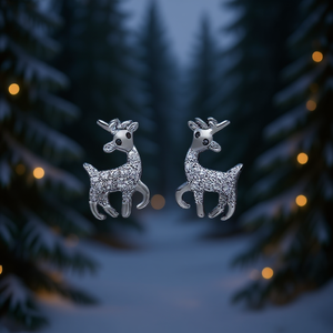 Orecchini a Perno a Forma di Renna, in Lega di Zinco Placcata Oro Rosa con Cristalli e Strass, Gioielli Moda Donna - Product Image 2