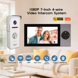 Nouveau système d'interphone vidéo WiFi Tuya 1080P avec moniteur LCD 7 pouces, <span class=keywords><strong>bouton</strong></span> d'appel et caméra de <span class=keywords><strong>sonnette</strong></span> <span class=keywords><strong>filaire</strong></span> 4 fils - Product Image 1