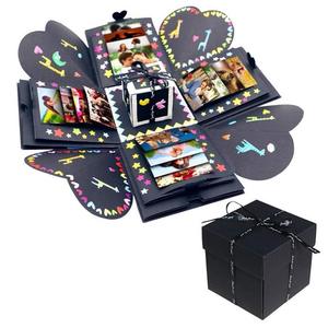 15cm Length Square shape DIY painting photo album surprise explosion gift box with ribbon for lovers wedding anniversary