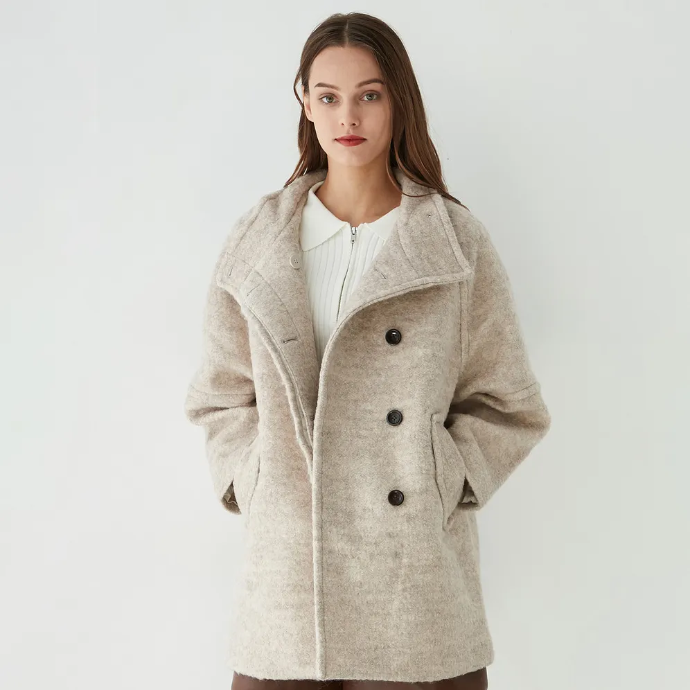 Newest Style Wholesale Custom Winter New Wool Coat Women Turn-Down Collar Overcoat For Girls