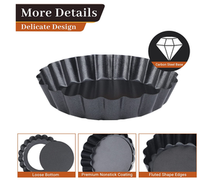 Petit Moule à Tarte de 4 Pouces, <span class=keywords><strong>Mini</strong></span> Moule à <span class=keywords><strong>Quiche</strong></span> avec Fond Amovible, Moule à Tourte, Ensemble de Pâtisserie Réutilisable en Acier Carbone pour Four - Product Image 4
