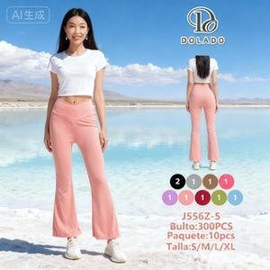 Pantalones Acampanados de Cintura Alta, Largos, Tejidos en Spandex y Poliéster, de Color Sólido, Casuales, para Verano, Transpirables, con Cintura Elástica - Product Image 4