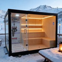Poêle de sauna électrique infrarouge lointain à vapeur sèche 9KW pour 6 personnes avec panneau de commande, idéal pour salle de sport, appartement/villa, design panoramique moderne en hemlock