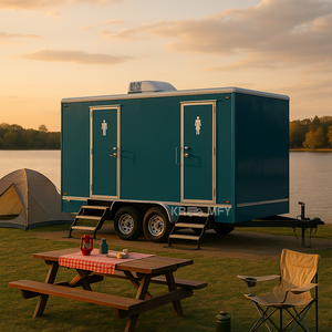 2 Stall Mobile Portable Toilet <b>Trailer</b> with Galvanized Steel Frame Eco-Friendly & Durable Design for Apartment Use - Product Image 4