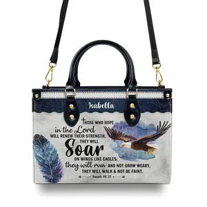 Eagle Print Those Who Hope In The Lord Will Renew Their Strength Design Ladies Luxury Genuine Leather Custom Logo Handbag