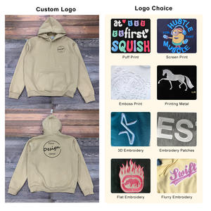 Sudadera con Capucha Color Caqui para Hombre con Parches Bordados, 100% Algodón, Corte Holgado, Estilo Deportivo para Exteriores, Hombros Caídos, Bolsillo, Estampado Otoñal - Product Image 2