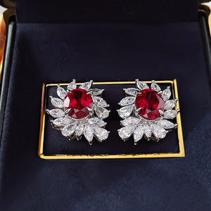 Pendientes Clásicos de Flor con Rubí Rojo Corte Marquesa, de Aleación, para Fiesta, con Engaste de Garra, para Mujer - Product Image 5