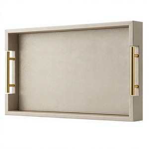 Premium Faux Leather Serving Tray with Metal Handles Large Decorative Ottoman Tray for Coffee <b>Table</b> Living Room Bathroom <b>Vanity</b> - Product Image 3