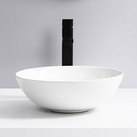 Évier rond en forme de Lavabo, vasque pour salle de bains, brillant, blanc, uni