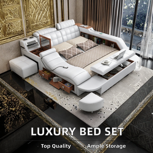 Роскошная современная кровать размера «<span class=keywords><strong>king</strong></span>-<span class=keywords><strong>size</strong></span>» с кожаным изголовьем, регулируемым матрасом, высококачественная мягкая мебель для спальни, гарантия 1 год, HY-009 - Product Image 4