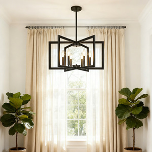 Black Geometric Pendant <b>Light</b> <b>Square</b> Iron Chandelier E26 LED Bulb For Kitchen Entryway Modern Industrial <b>Ceiling</b> Lighting - Product Image 1