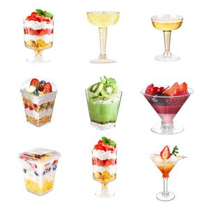Gobelets à mousse et pudding hauts, en plastique jetable transparent, avec couvercle, pour vin rouge, champagne, gobelets d'avion et gobelets à gâteau, adaptés aux boissons - Product Image 5