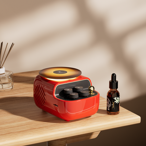 KUANGXIANG <span class=keywords><strong>Mini</strong></span> altavoz <span class=keywords><strong>retro</strong></span> con decoración <span class=keywords><strong>giratoria</strong></span> de disco vintage, altavoces de audio de aromaterapia 3 en 1 con iluminación cálida y transpirable - Product Image 1