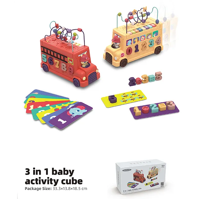 3 in 1 cubo di attività per bambini stelo educativo scuolabus multifunzionale, camion dei pompieri con scatola di corrispondenza a forma di Puzzle