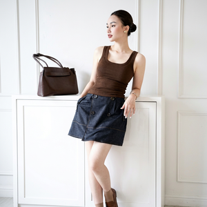 CV745 Jupe mini trapèze en jean taille haute unie de luxe pour femme, respirante, idéale pour l'été, vente en gros - Product Image 1