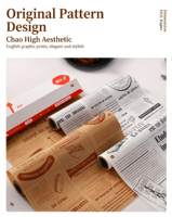 Rouleau de papier cuisson KZR - Double face enduit de silicone, brun imprimé, qualité alimentaire pour sandwichs, biscuits, pain, gâteaux, pizzas et salades