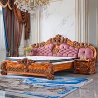 Lit double de style européen en bois massif avec rangement en cuir d'ébène et table de chevet intégrée 2m