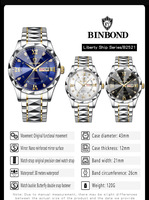 Jam Tangan BINBOND 2521 untuk Pria Tahan Air Bercahaya Kalender Ganda Jam Tangan Quartz Pria Baja Tahan Karat Jam Tangan Pasangan Baru