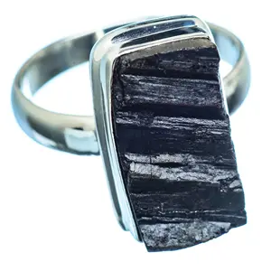 Anello di pietra curativa tormalina nera anello di pietra preziosa in argento Sterling 925 gioielli fatti a mano anello di pietra tormalina nera naturale