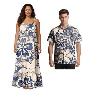 Conjuntos de Ropa a Juego para Parejas, Camisa Aloha para Hombre, Vestido Tipo Sling de Talla Grande para Mujer, Ropa Polinesia para Él y para Ella - Product Image 1