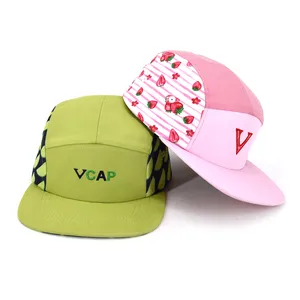 Vente en gros logo personnalisé sport de plein air randonnée 5 panneaux chapeaux impression de fruits cinq panneaux casquettes de baseball chapeaux