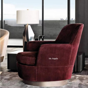 Divano di Lusso in Stile Contemporaneo con Intagli in Legno, Mobili per Soggiorno, Sedie per <span class=keywords><strong>Sala</strong></span> d'Attesa, Poltrona in Velluto Rosso Scuro - Product Image 1