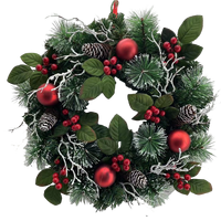Guirlande de Noël décorative Senmasine 40 cm à suspendre en extérieur, avec feuilles artificielles, baies rouges, cônes de pin et branche enneigée