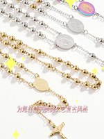 Nouveau collier unisexe fait main en acier inoxydable avec pendentif croix sacrée et centre Marie, chapelet catholique avec boîte