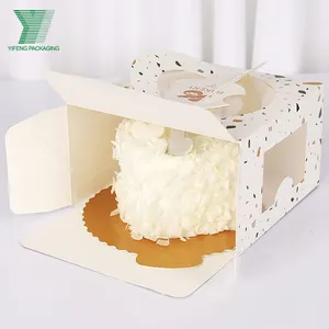 Print square food grade transparent wedding box cake take away cupcake macaron bakery bread paper handle packaging cake box