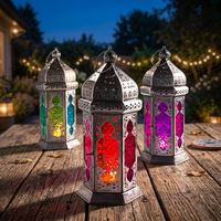 Lanterne marocaine en fer et verre, artisanale, portable, aux couleurs vives et aux formes géométriques, lampe de table décorative pour la maison, Noël, DL-002