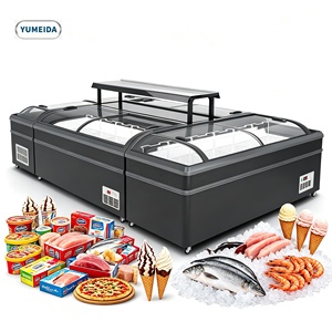 Congélateur îlot grande capacité, vitrine commerciale pour viande et crème glacée avec dessus en verre transparent, équipement de réfrigération - Product Image 2