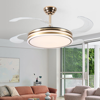 Ventilateur de plafond LED moderne doré de 42 pouces à 6 vitesses, design invisible en cuivre, télécommande, intensité variable, corps de lampe en acrylique pour salle à manger