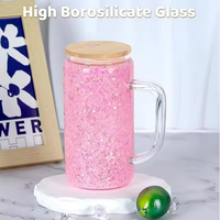Vente en gros, vente chaude, gobelet en verre à double paroi pré-percé de 12 oz, 16 oz, 20 oz, verre borosilicate de haute qualité, gobelet à neige avec poignée