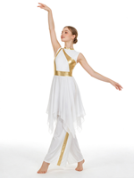Ensemble de danse lyrique pour femmes : haut sans manches color block, jupe asymétrique en mousseline et pantalon large