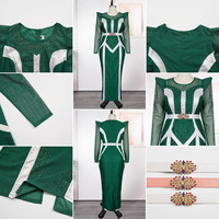 Robe de soirée de luxe S10970 élégante à col rond ornée de strass et de perles, robes de cérémonie pour femmes, robes d'église africaines pour femmes + ceinture