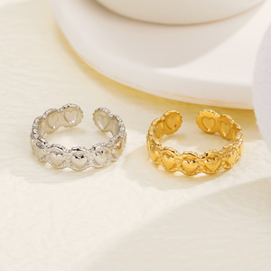 Bague d'amour de conception ouverte de mode <span class=keywords><strong>simple</strong></span> bague d'amour en acier inoxydable pour femme plaquée or sans décoloration bague en forme de coeur d'amour pour les femmes - Product Image 1