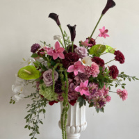 Boule de fleurs artificielles en soie rose bordeaux, pompon floral pour centre de table de mariage, décoration de toile de fond pour fête de mariage d'automne