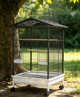 Cage à oiseaux robuste en fil métallique noir, design ouvert, roulettes lisses, perchoirs métalliques classiques modernes, mangeoires pour oiseaux de taille moyenne