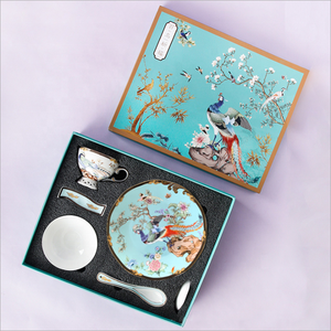 Promotional 68 Pcs Chinese Classical Lucky Bird Animal Pattern High Grade Blue Minimalist Bone China <b>Dinnerware</b> Sets Gift Box - Product Image 6