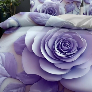 ชุดเครื่องนอนลายดอกกุหลาบสีม่วง 3 มิติ ของโปแลนด์ 3 ชิ้น ปลอกผ้านวมลายดอกไม้เหมือนจริง จัดส่งแบบดรอปชิปปิ้งในสหภาพยุโรป - Product Image 4
