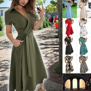Vestido Elegante de Oficina para Mujer, Estilo Casual para Primavera, Verano, Cuello en V, Sin Mangas, con Cordones, Color Sólido, con Bolsillo - Product Image 4