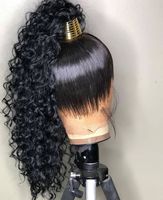 Perruque Frontale en Dentelle 13*6 Cheveux Bruts Non Traités 100% Afro 360, Dentelle Transparente, Queue de Cheval à Cordon Coulissant avec Frange Droite 16~40 Pouces