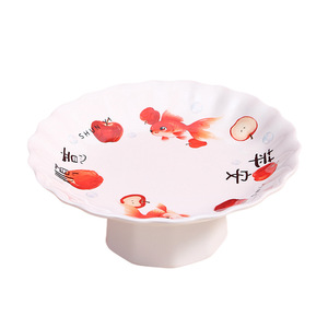 Wuhe Stemmed Fruit Plate Melamine 8085 Koi Pattern For New Year Celebration - Product Image 4