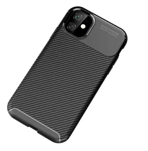 Funda de silicona TPU suave para iPhone 11 Pro Max, carcasa con diseño de textura de fibra de carbono a prueba de golpes