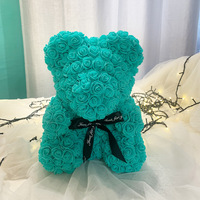 SPR Wholesale Bouquet de roses en PE rose clair, motif ours câlin, en seau, fleur artificielle faite à la main, cadeau pour petite amie
