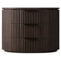 Table de chevet moderne en chêne cannelé courbé, 3 tiroirs, en bois massif, style nordique de luxe, meuble de rangement pour chambre à coucher, hôtel, maison, fait main