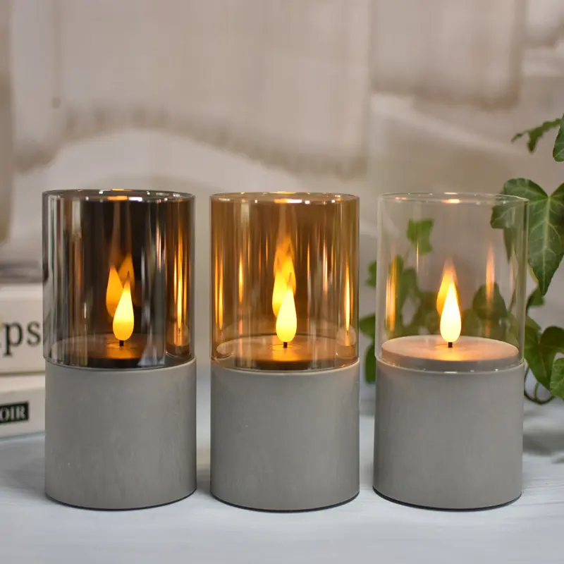 3 peças/conjunto velas de cera LED direto da fábrica estilo pilar em casca de cimento falso operadas por bateria para acentos elegante em casa