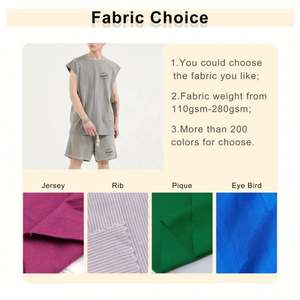 Wholesale Custom Logo High Quality Summer Sport Gym Jogger Street Wear Oversize Crewneck Gray Drawstring Tank <b>Top</b> Shorts Set Man - Product Image 2