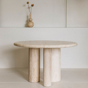 Table Home Deco Marble Travertine Furniture Natural Stone Table 3 Column Basse Pedestal Modern Travertine Round Dining Table Beige